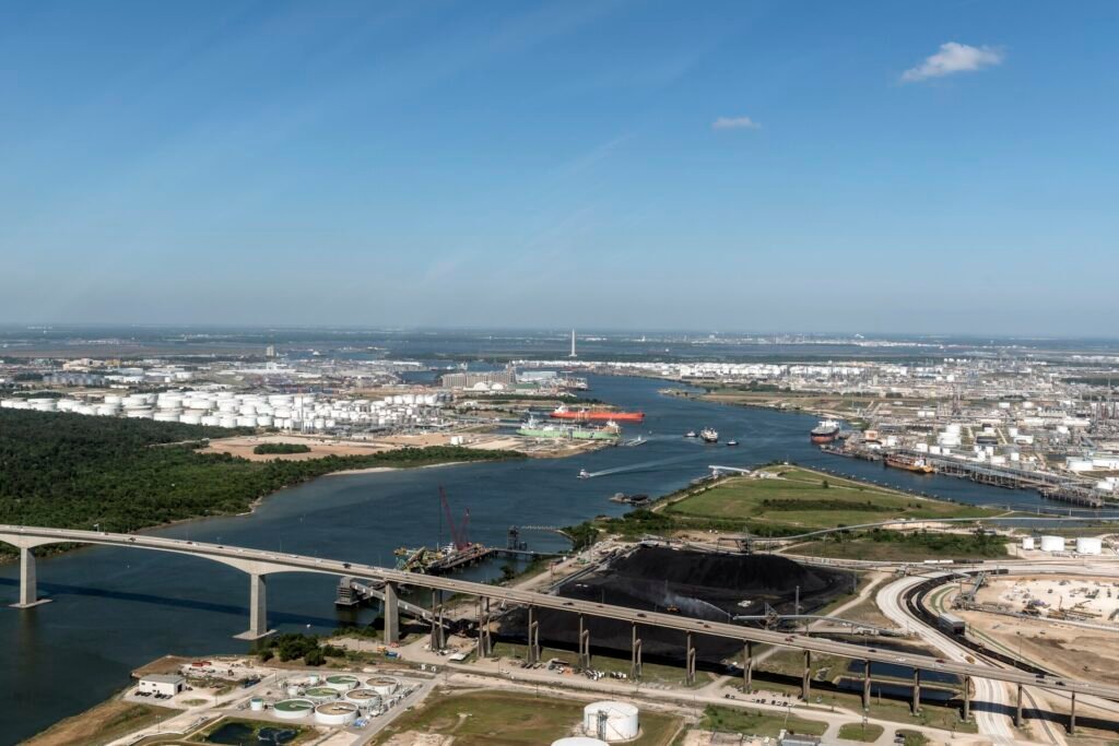 Houston Ship Channel terminals and vessels from the air